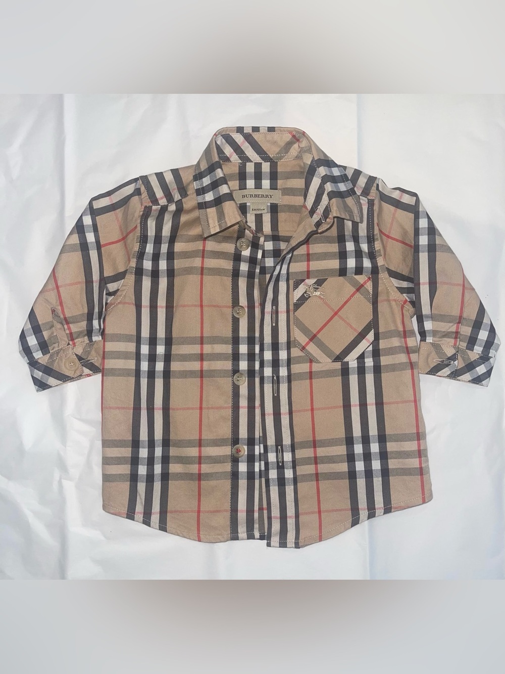 Burberry Tan, Black & Red Plaid Button-Down Kids Shirt